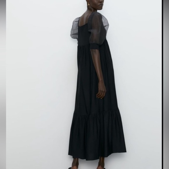Zara Knit Maxi Black with Empire Waist Organza Sleeves - Picture 7 of 12
